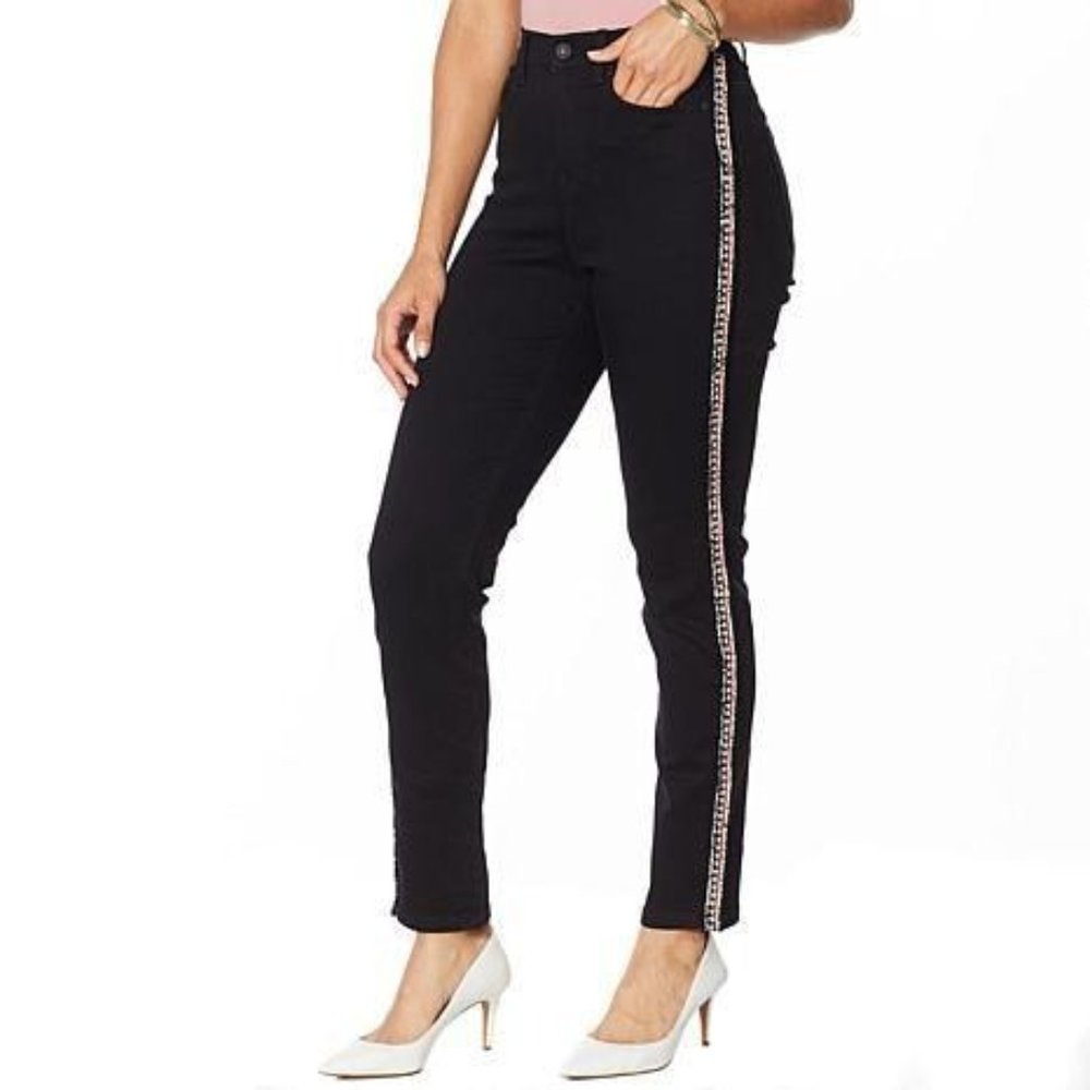 DIANE GILMAN – BOUCLE SIDE STRIPE SKINNY JEAN Black Size 4